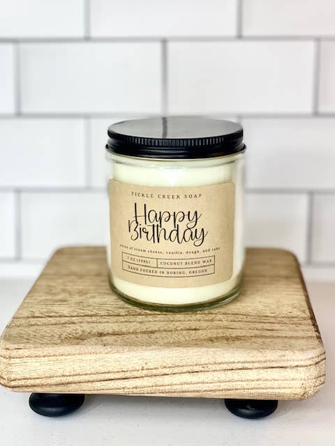 Happy Birthday 7 oz. Clear Glass Jar Coconut Apricot Candle