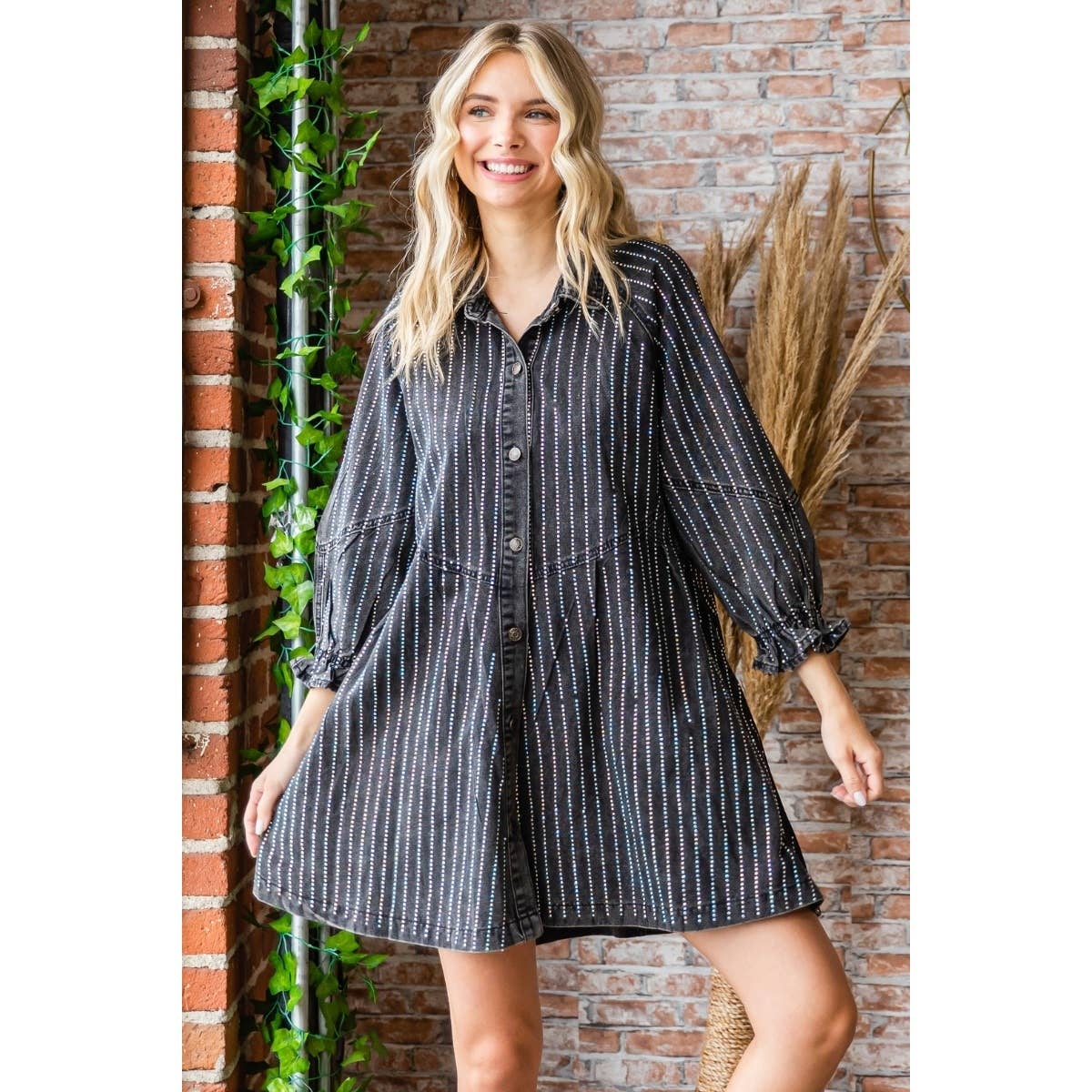 Rhinestone Stripe Denim Dress