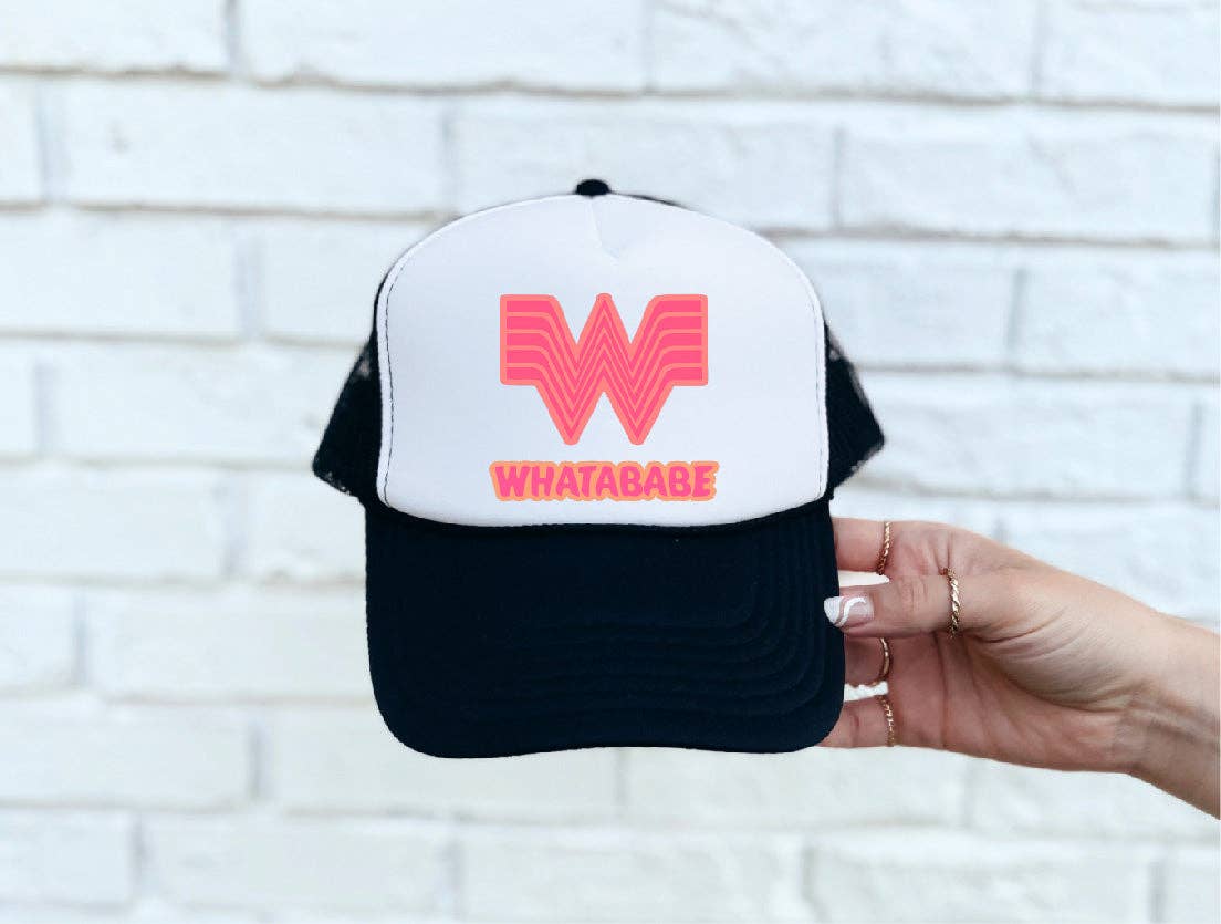 Whatababe DTF Printed Black & White Trucker Hat (Copy)