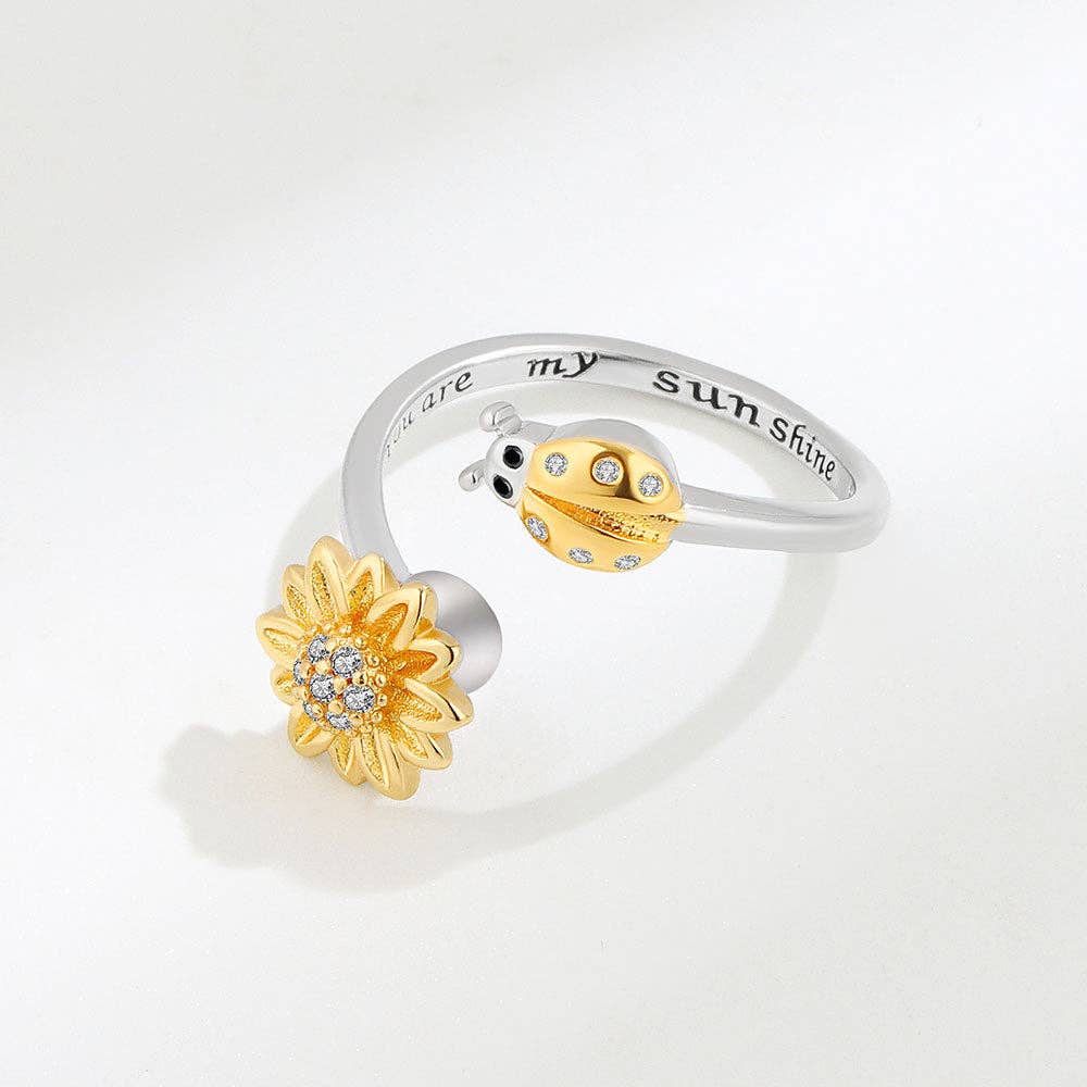 Sunflower Bug Anxiety Fidget Spinner Ring in Sterling Silver