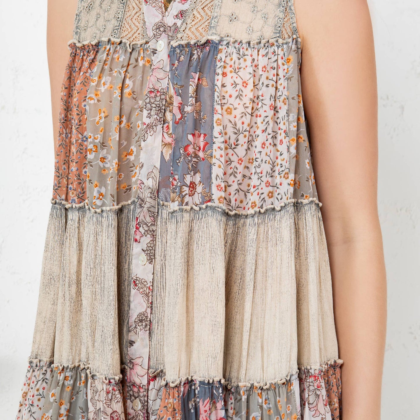 Boho Chic Elegance - Artisan Patchwork Button-Down Top