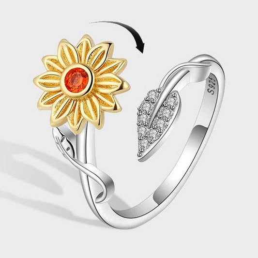 Sunflower Anxiety Fidget Spinner Ring in 925 Sterling Silver