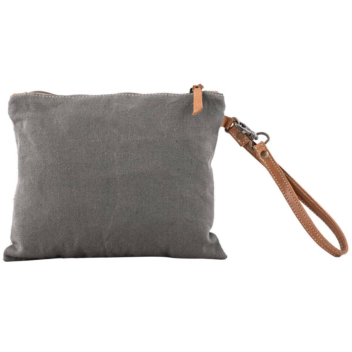 Canvas Leather & Cowhide Gold Leaves Women's Wristlet - Gray