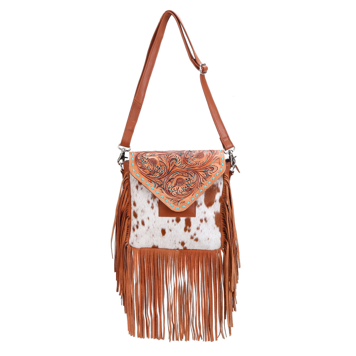 Leather Cowhide Western Hand Tooled Women Crossbody Bag