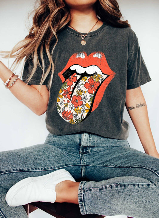 Retro Lips Rock & Roll T-Shirt: Pepper / XL