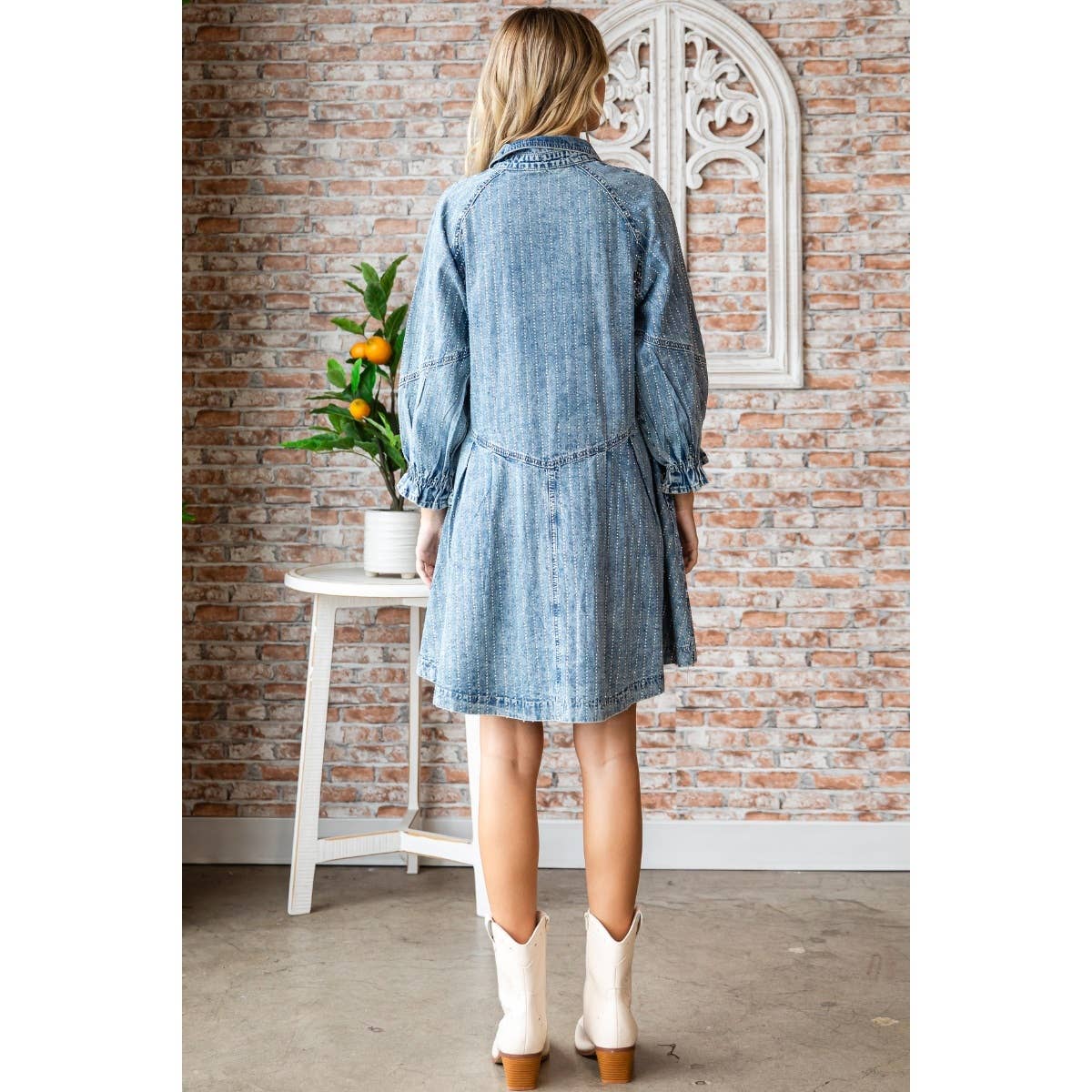 Rhinestone Stripe Denim Dress