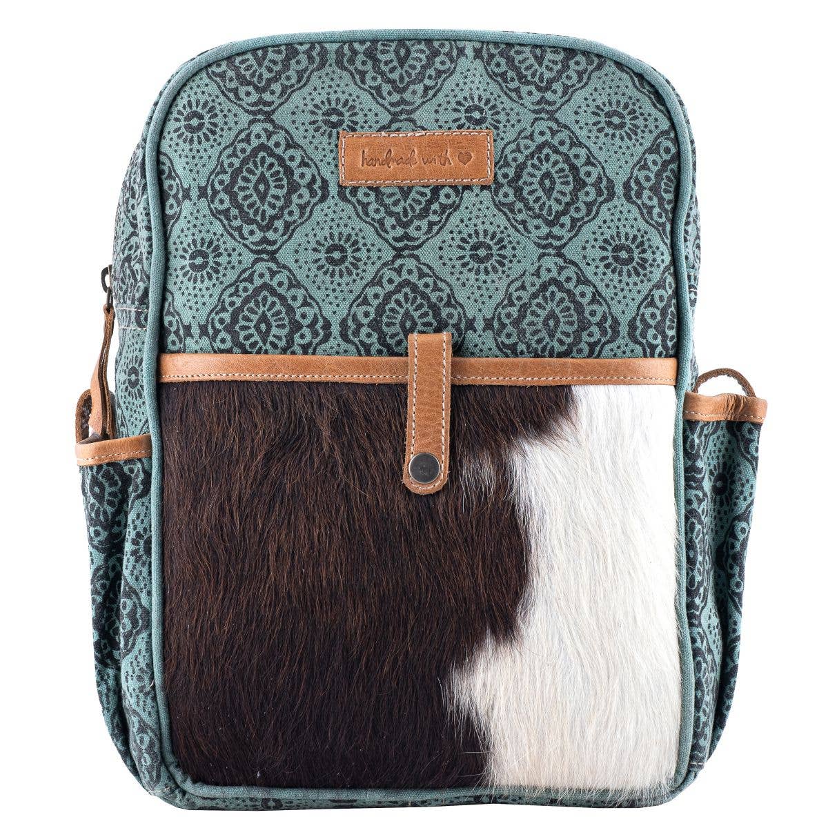 Canvas Leather & Cowhide  Women's Backpack - Sea Green
