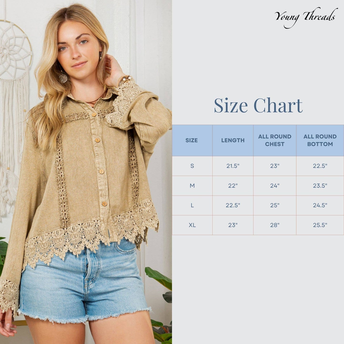 Lace-Inspired Trucker Jacket Top Lace Inserts, Soft Collar