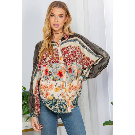Bishop Sleeves Loose Western Printed Shirt Top