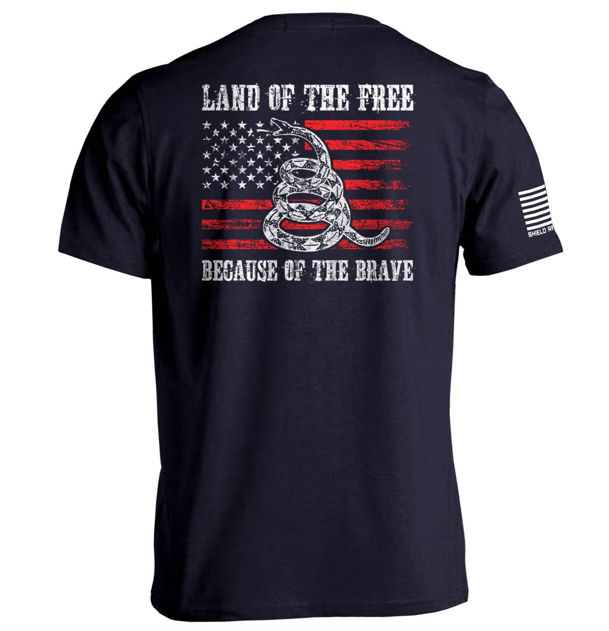 Ox blood , black, and navy snake Land of the Free because of the Brave