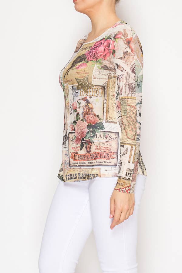 Sparkly Long Sleeve Sheer Mesh Top – 4847BG ROSE WEST