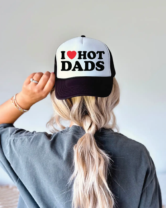 L LOVE Hot Dads DTF Printed Black & White Foam Trucker Hat