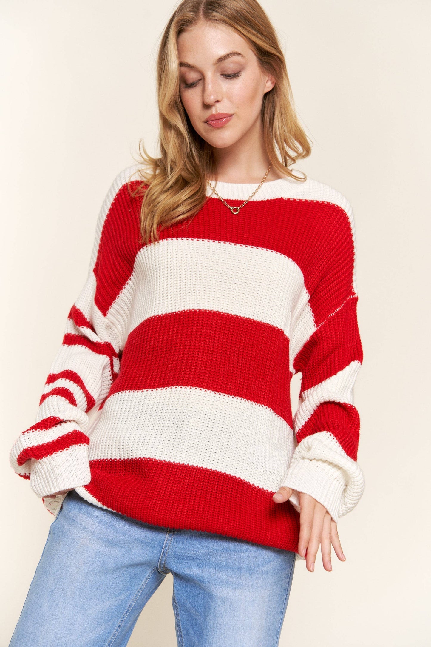 ***(OPEN SIZING)***ATW13342 - Irregular Stripe Sweater