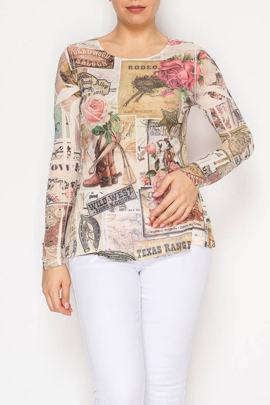 Sparkly Long Sleeve Sheer Mesh Top – 4847BG ROSE WEST