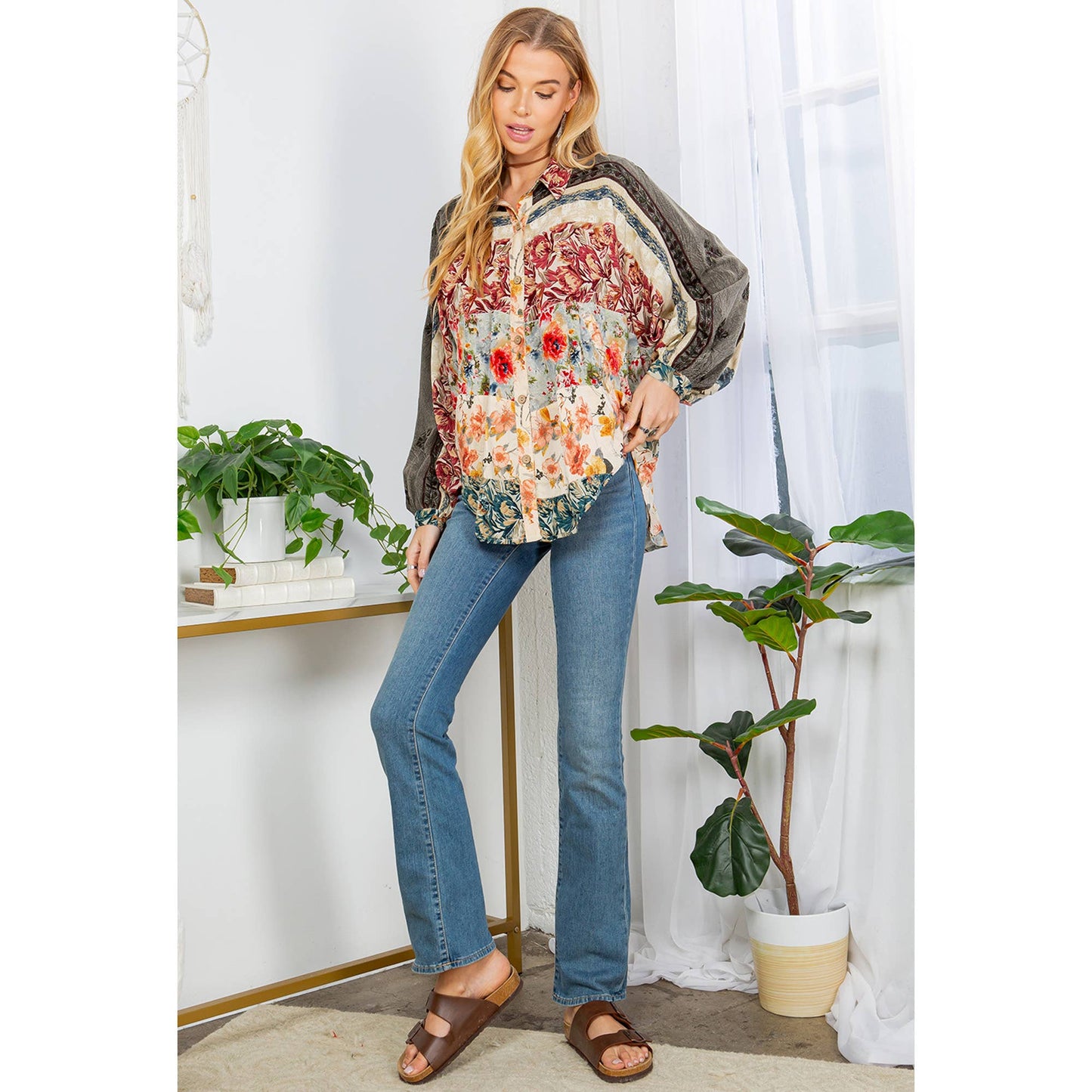 Bishop Sleeves Loose Western Printed Shirt Top