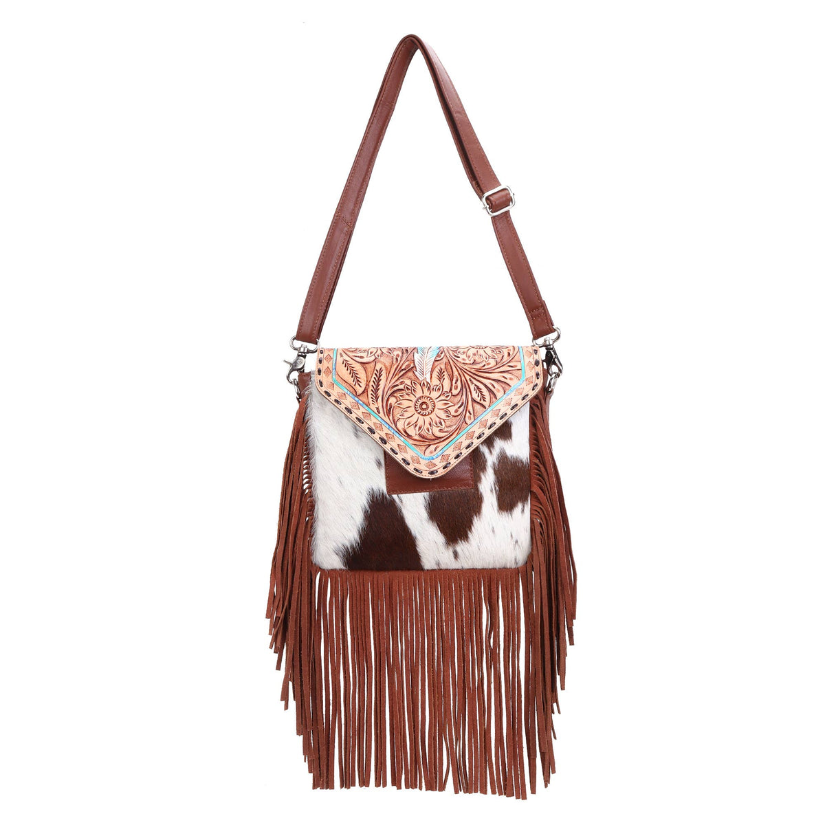Leather Cowhide Western Hand Tooled Women Crossbody Bag