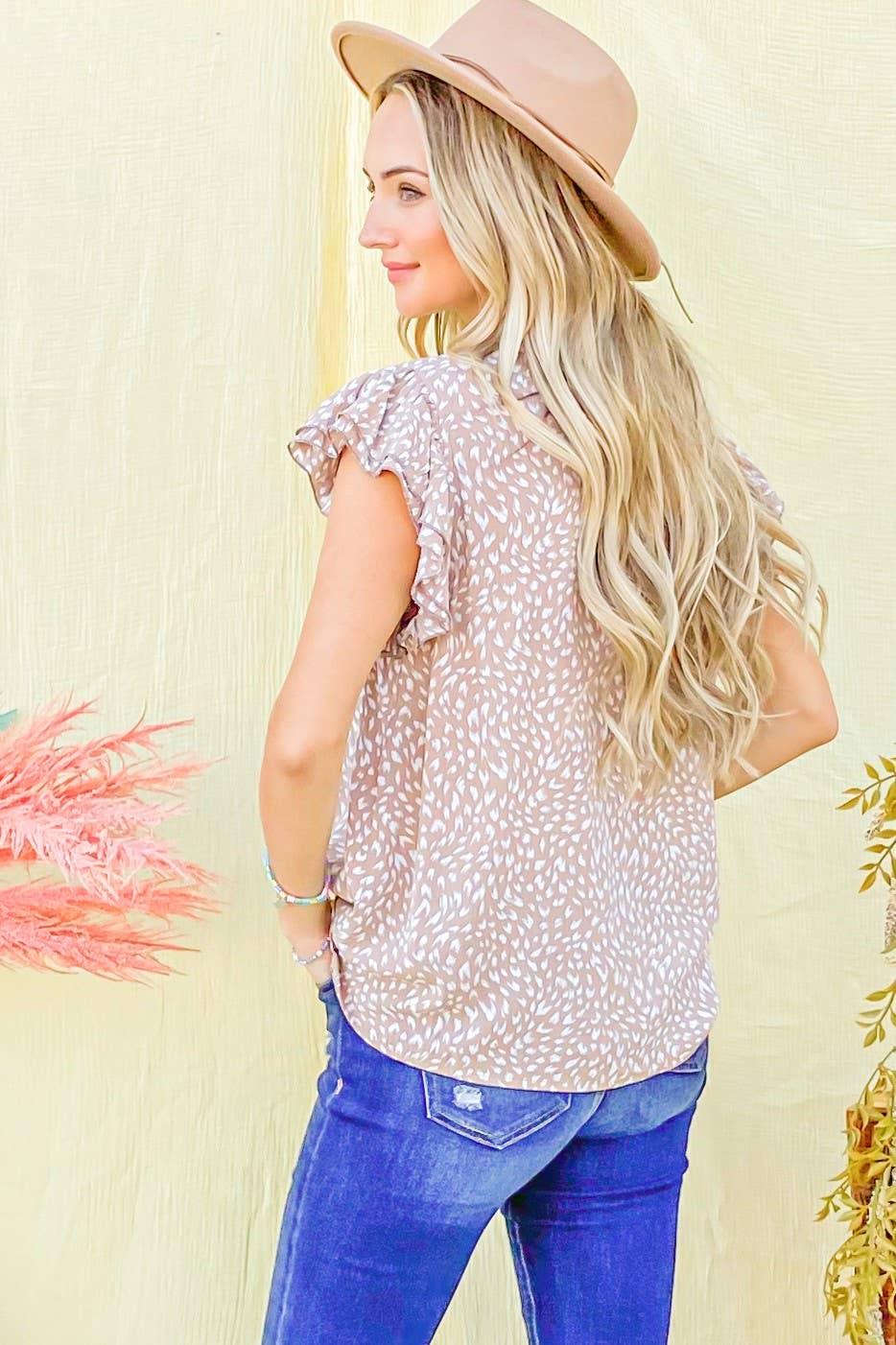 ATW14768-1 - Leopard Printed Ruffle Baby Doll Top: S / PINK