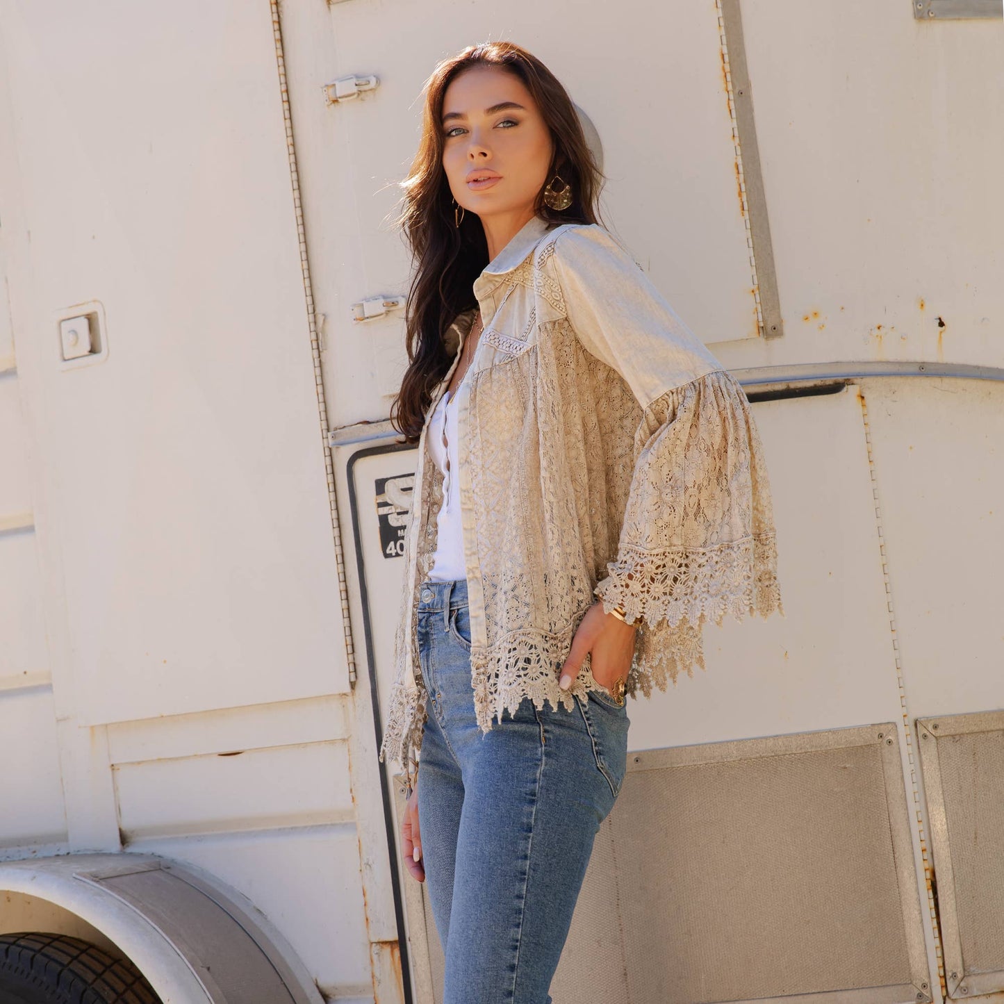 Crochet Denim and Lace Jacket Shrug