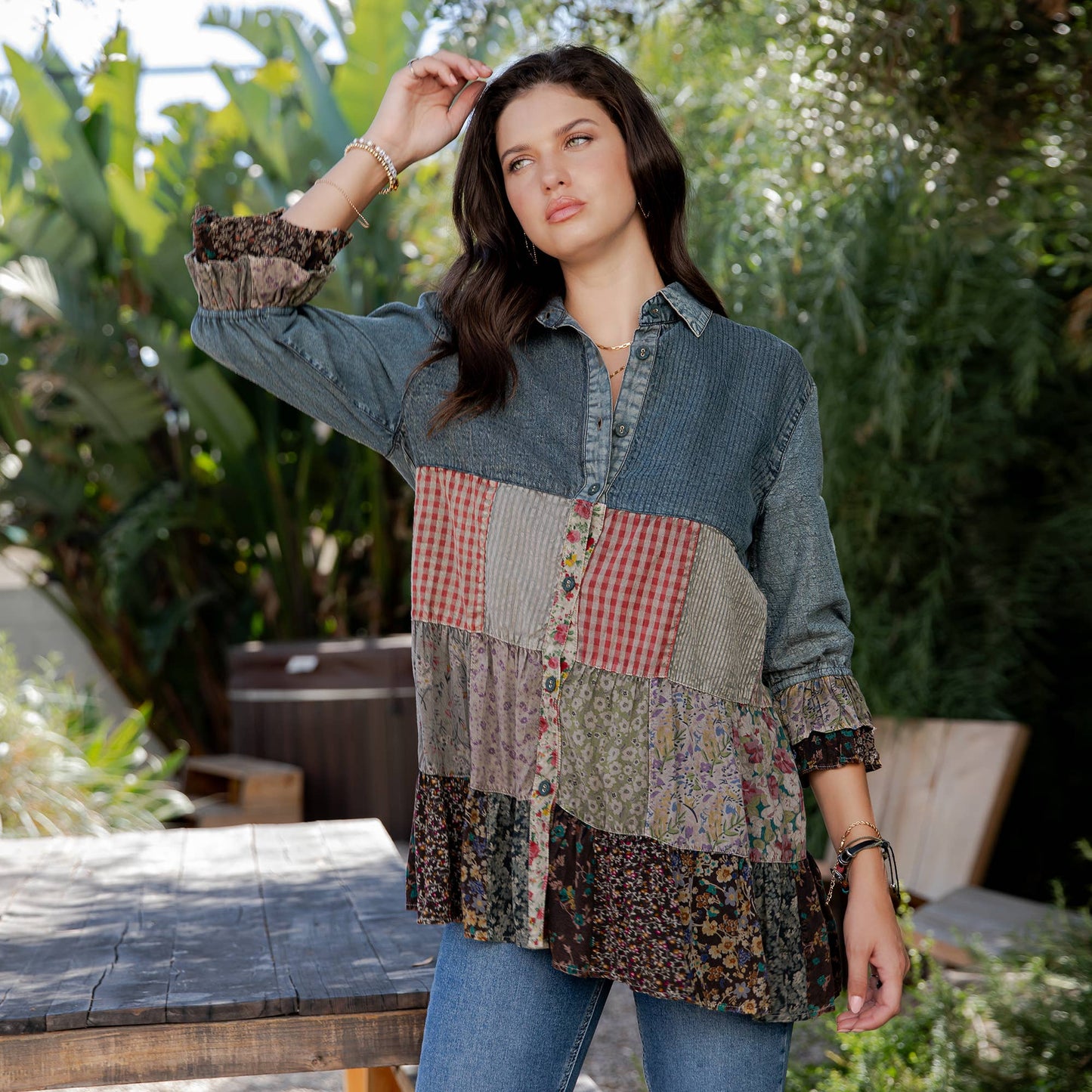 3/4 Ruffle Sleeves Western Blouse Top (New Color)