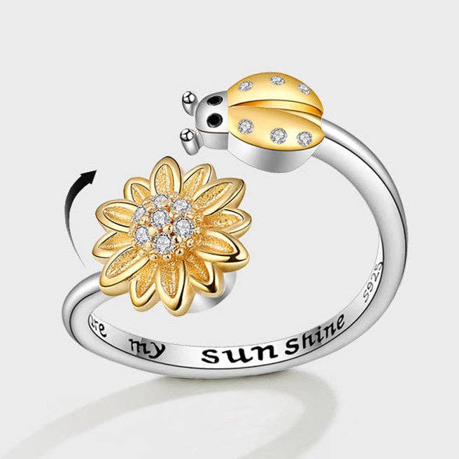 Sunflower Bug Anxiety Fidget Spinner Ring in Sterling Silver