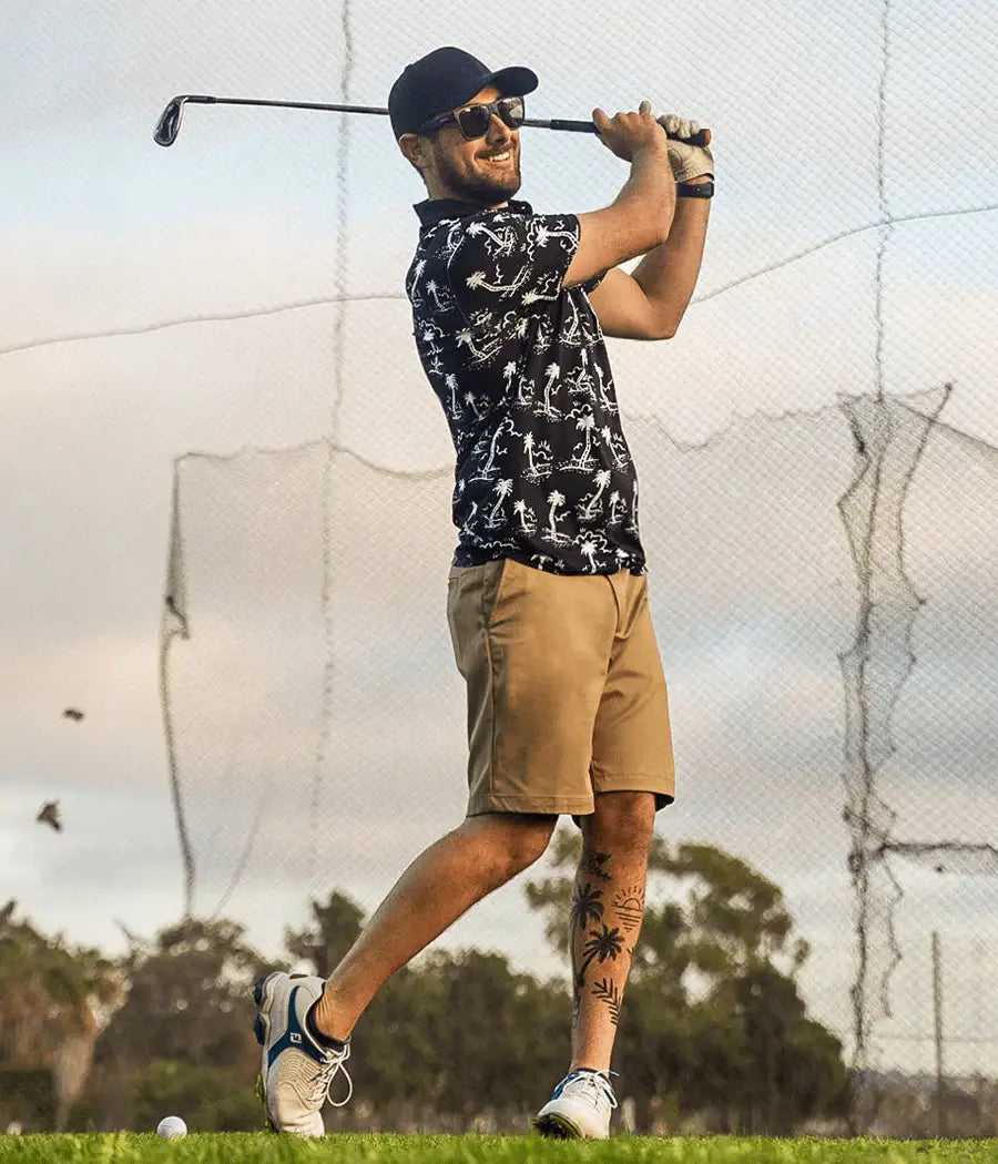 Monochrome Moonlight Golf Shirt - Men's Palm Tree Golf Polo