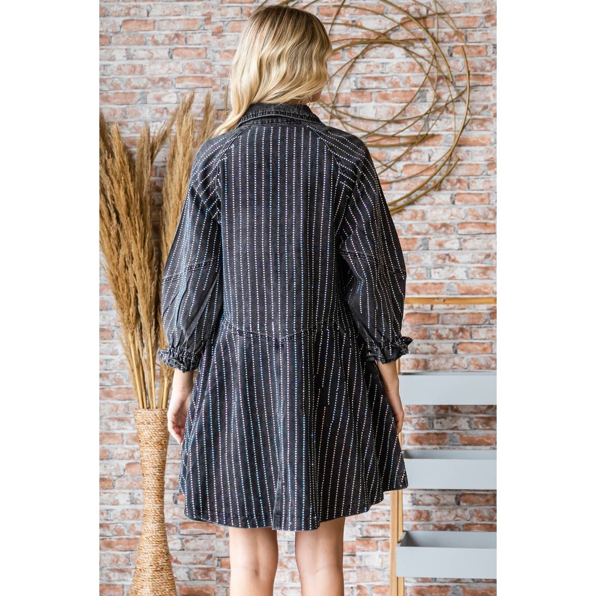 Rhinestone Stripe Denim Dress