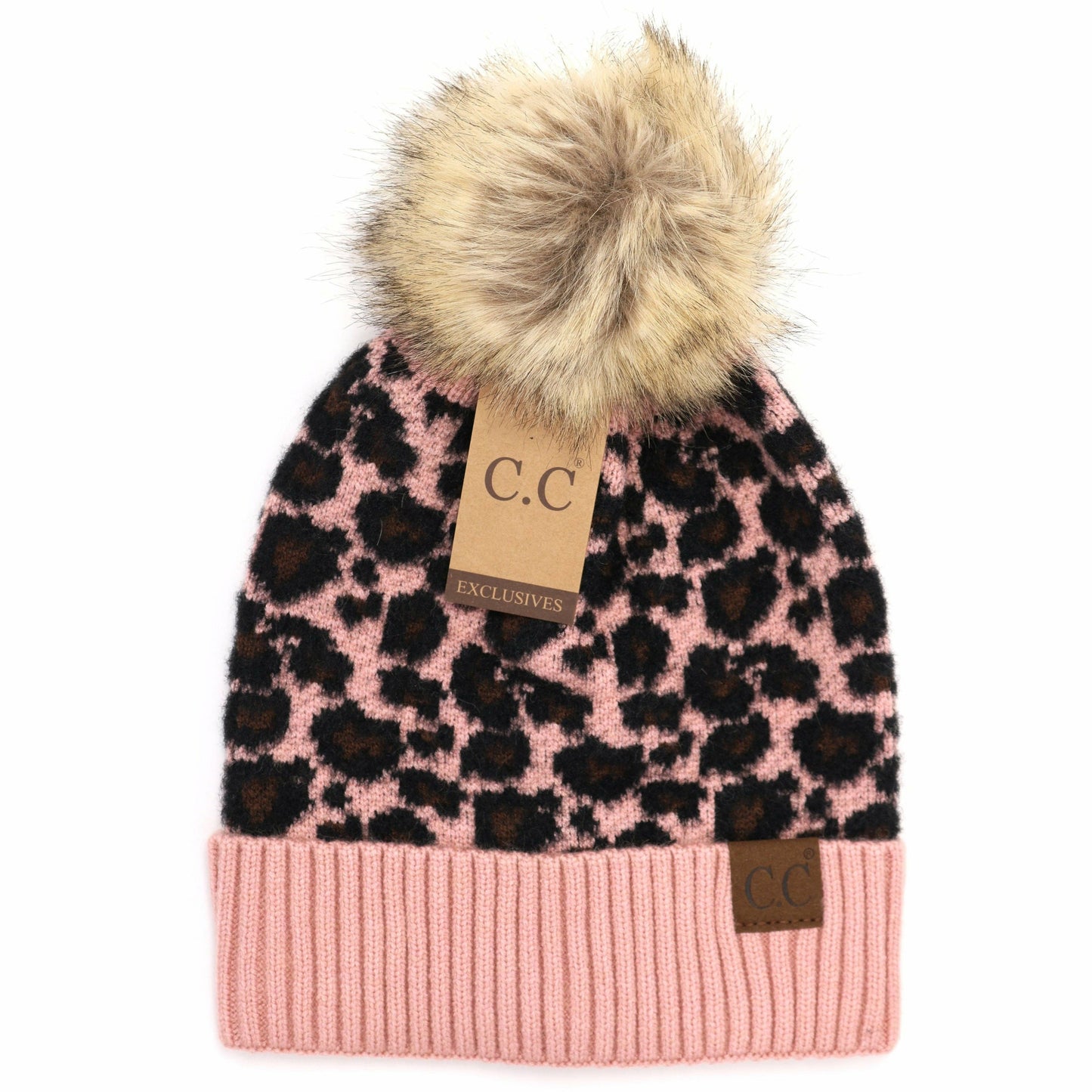 Animal Print Fur Pom CC Beanie HAT2315