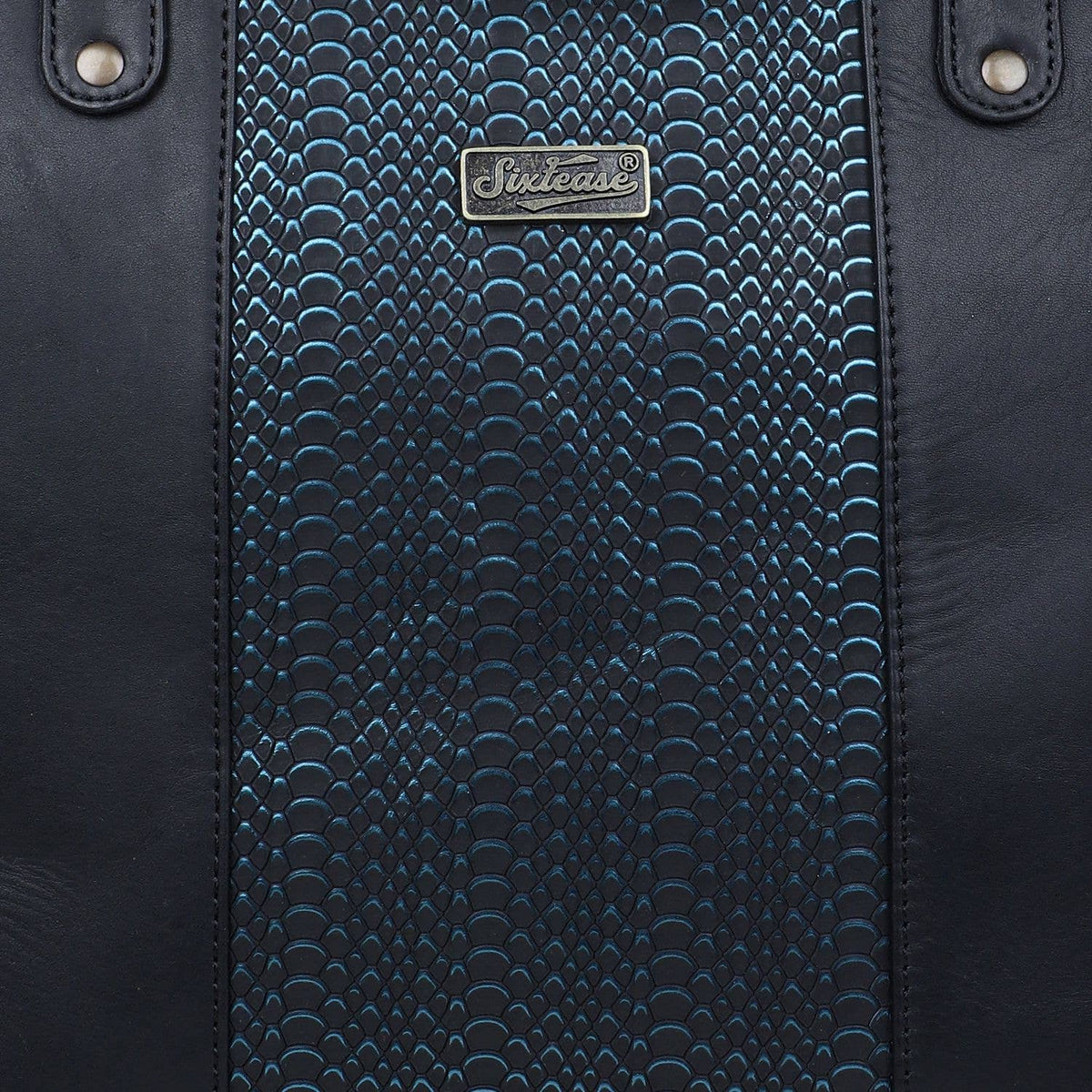 Leather Women's Tote Bag - Black Snake Texture