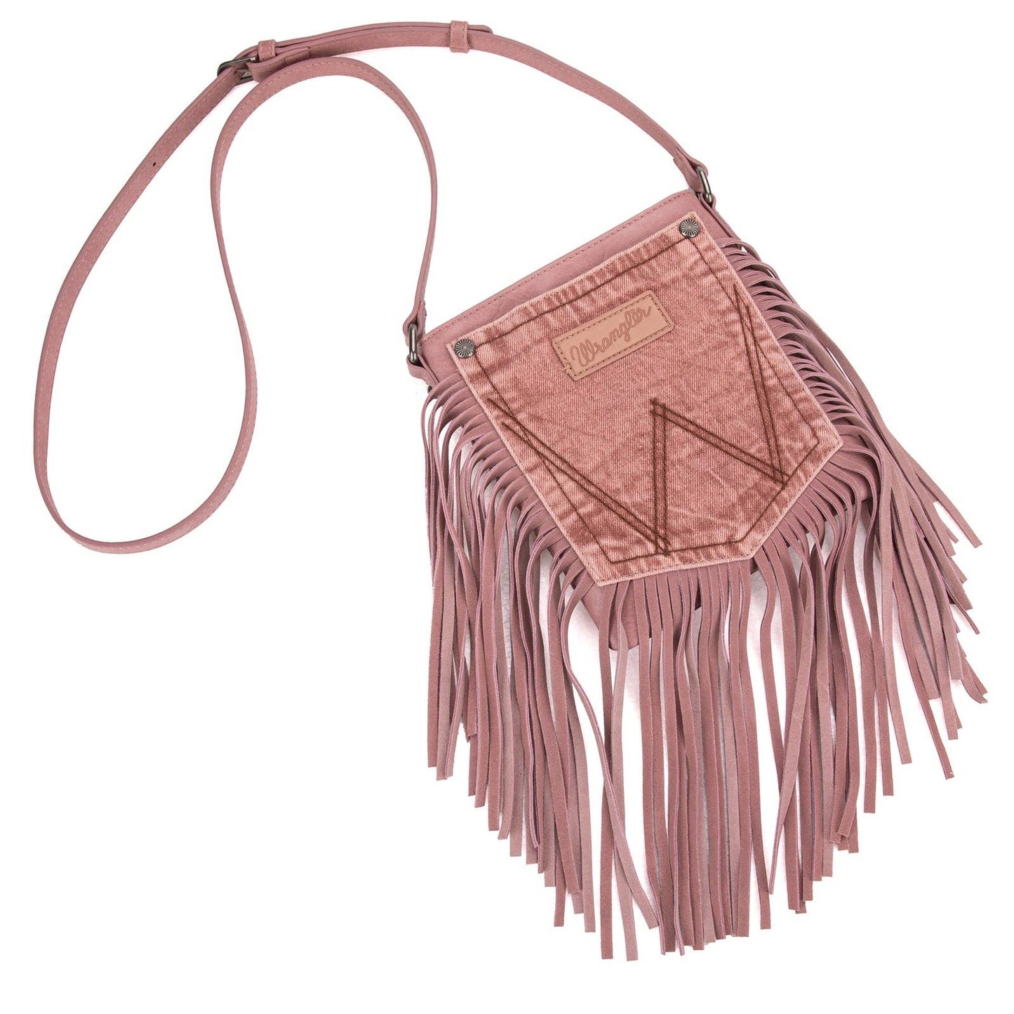 WG44-8360  Wrangler Leather Fringe Jean Denim Pocket Crossbo