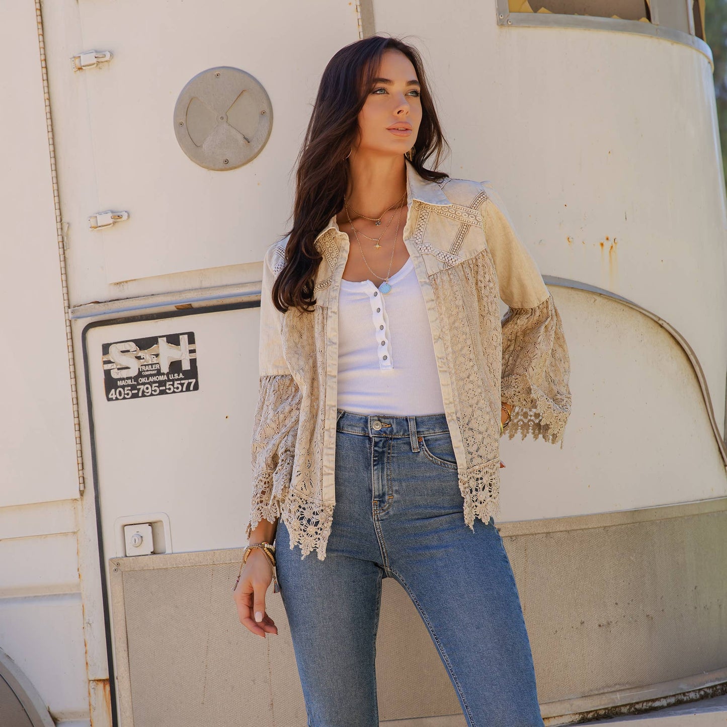 Crochet Denim and Lace Jacket Shrug