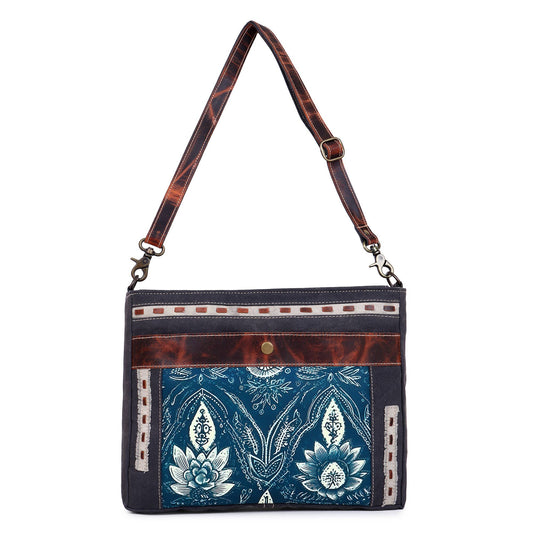 Canvas & Leather Women's Shoulder Bag - Indigo Print