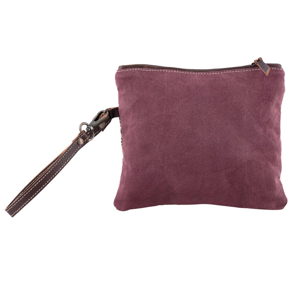 Canvas Leather Rustic Print Women's Wristlet - Sand/rust