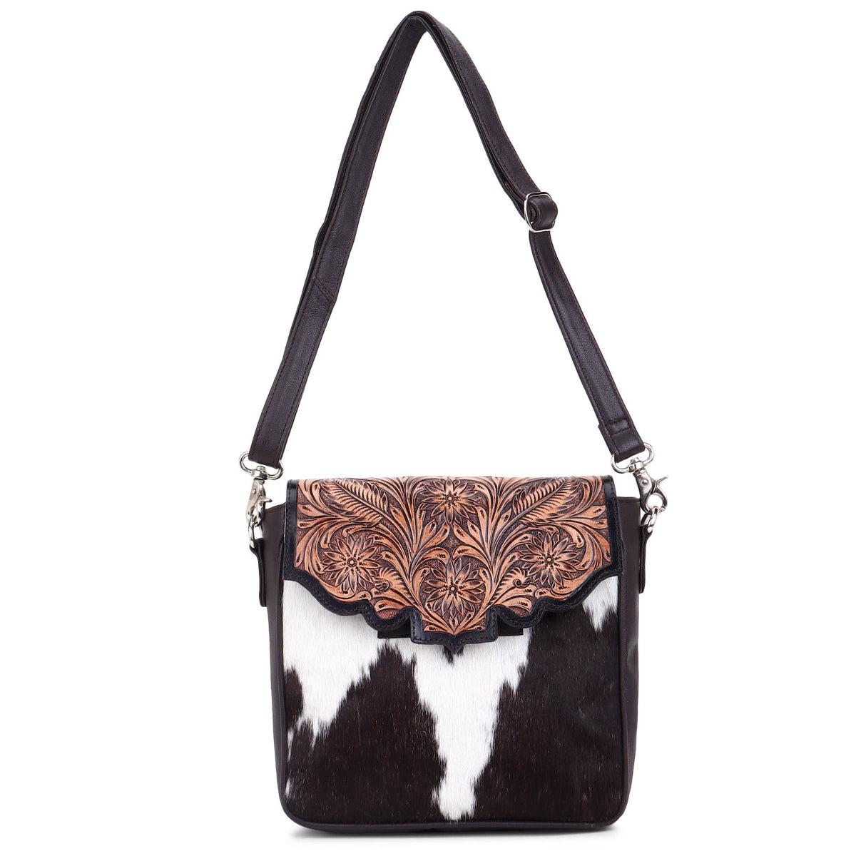 Leather Cowhide Western Hand Tooled Women Crossbody Bag