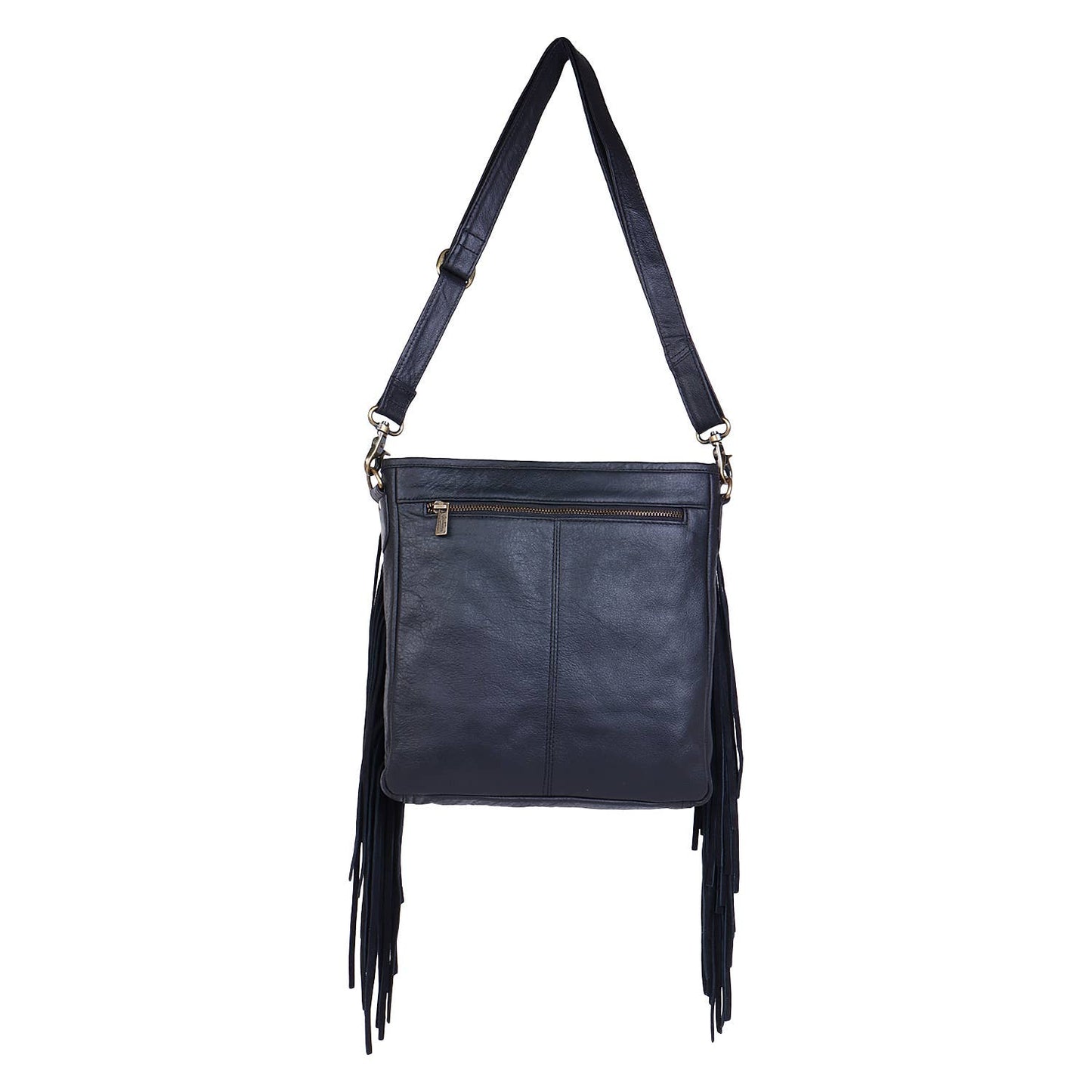 Leather  Fringed Women Crossbody - Silver Black Polka Dots