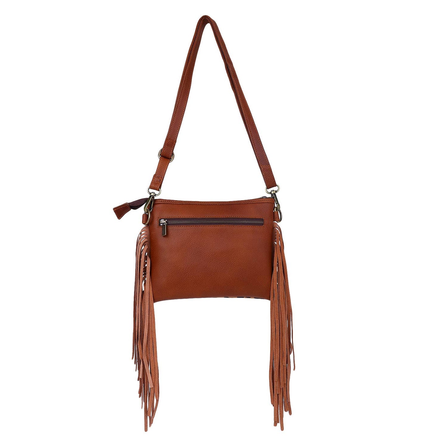 Leather Suede Fringed Women Sling - Brown Tan Leopard Print