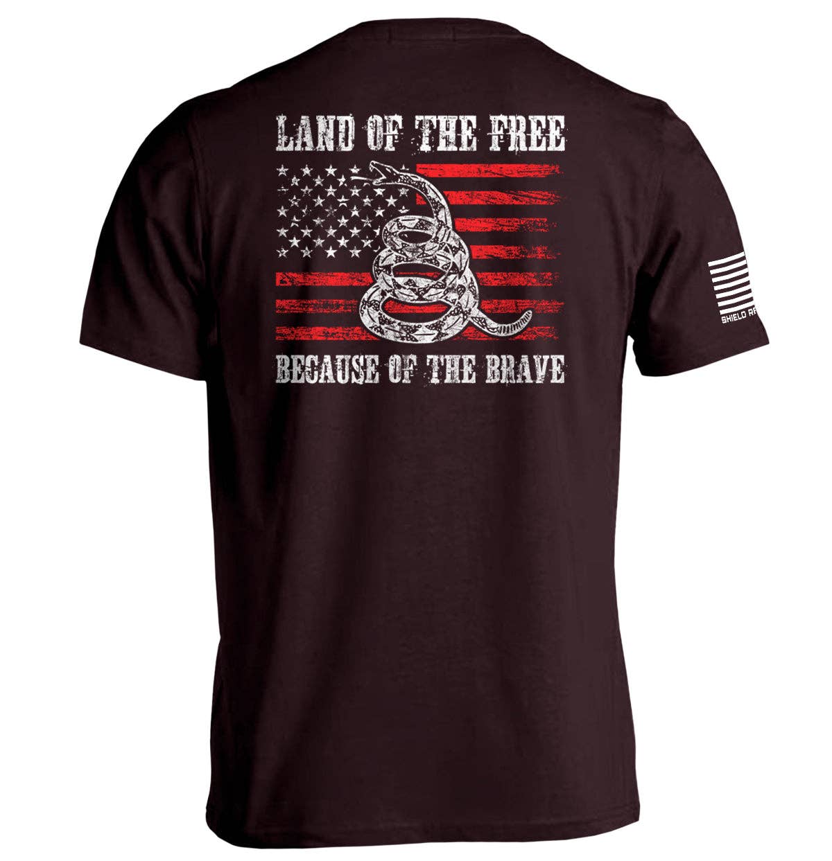 Ox blood , black, and navy snake Land of the Free because of the Brave