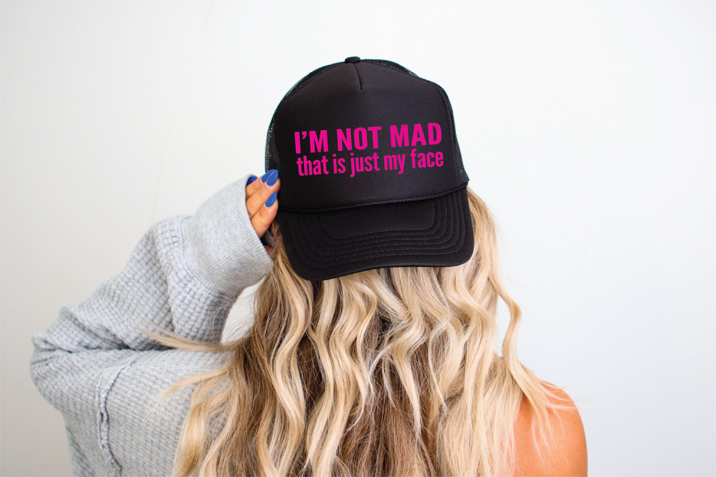 I'm Not Mad DTF Printed Black Trucker Hat