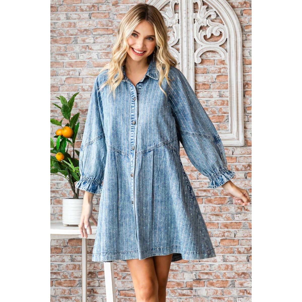 Rhinestone Stripe Denim Dress