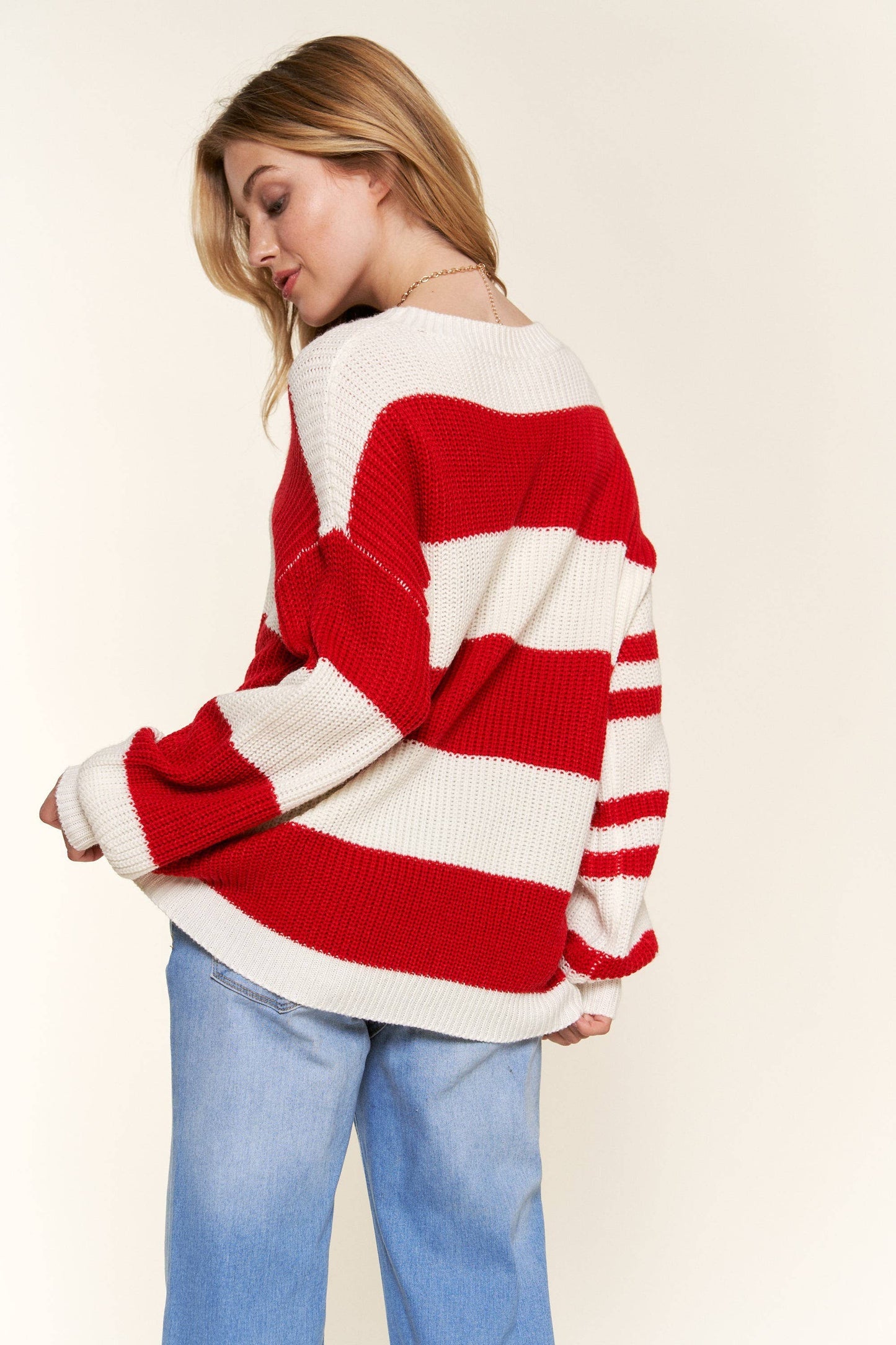 ***(OPEN SIZING)***ATW13342 - Irregular Stripe Sweater