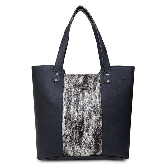 Leather and Cowhide Women's Tote Bag - Black White