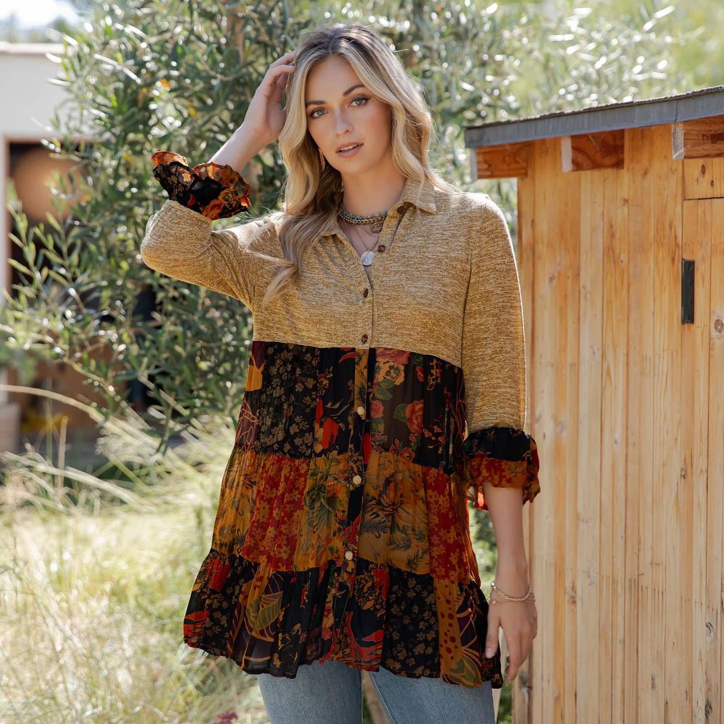 3/4 Ruffle Sleeves Western Blouse Top (New Color)