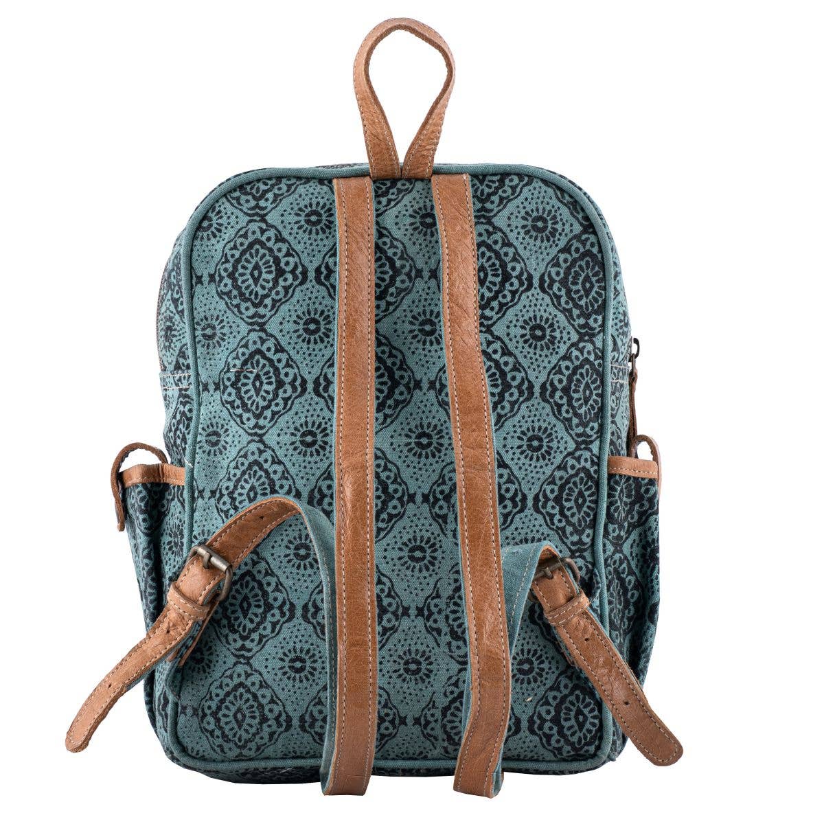Canvas Leather & Cowhide  Women's Backpack - Sea Green