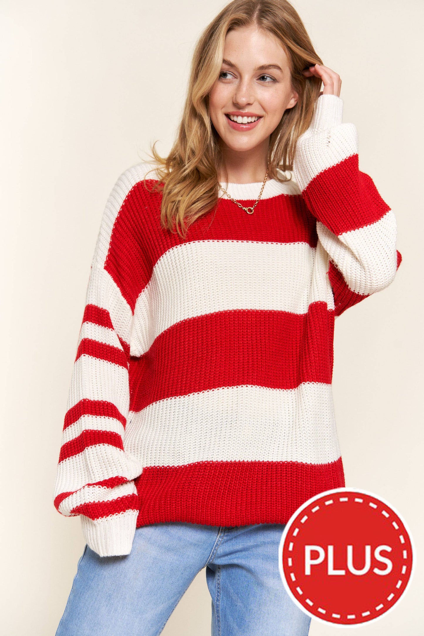 ***(OPEN SIZING)***ATW13342P - Irregular Stripe Sweater