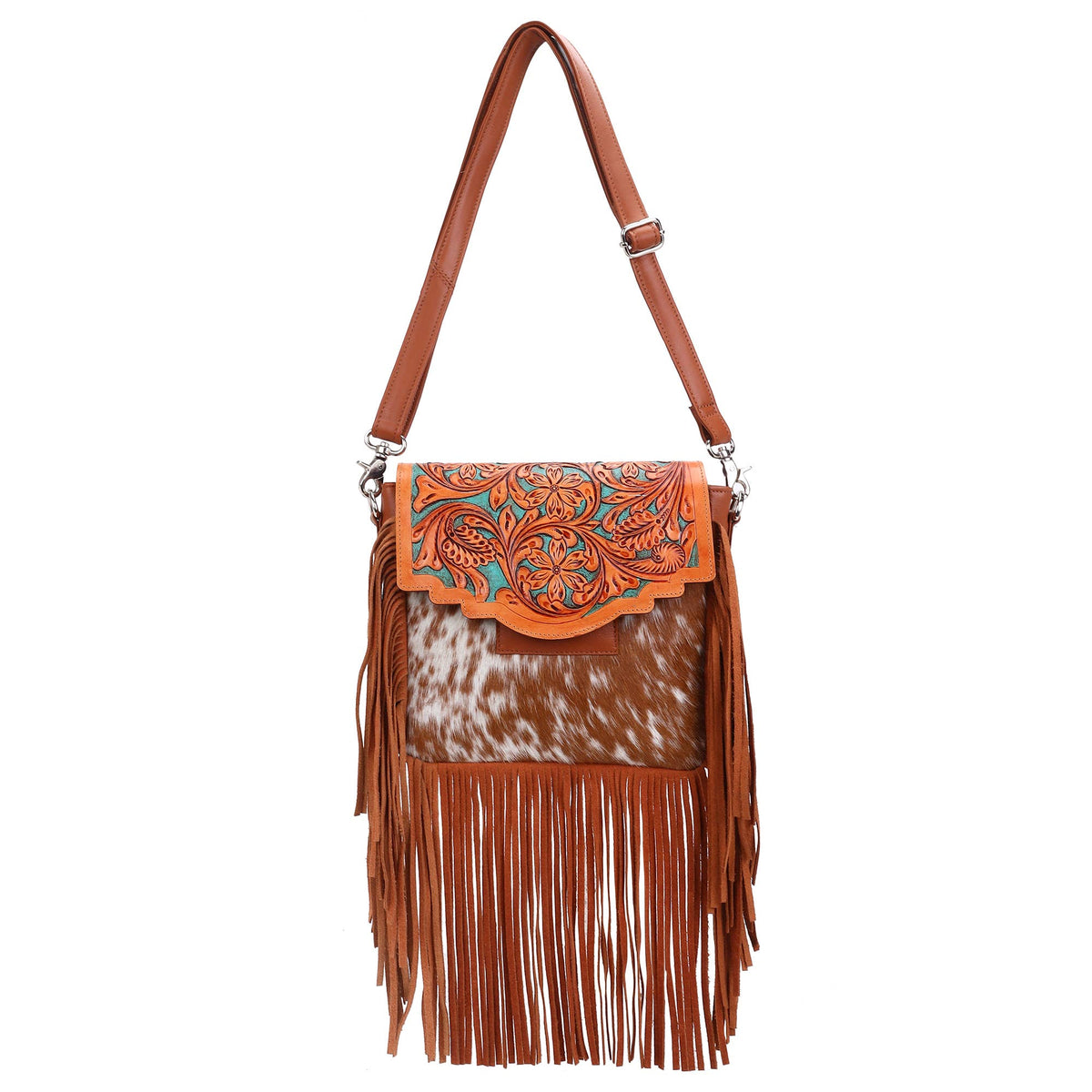 Leather Cowhide Western Hand Tooled Women Crossbody Bag