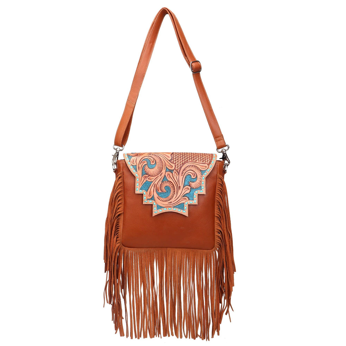 Leather Cowhide Western Hand Tooled Women Crossbody Bag