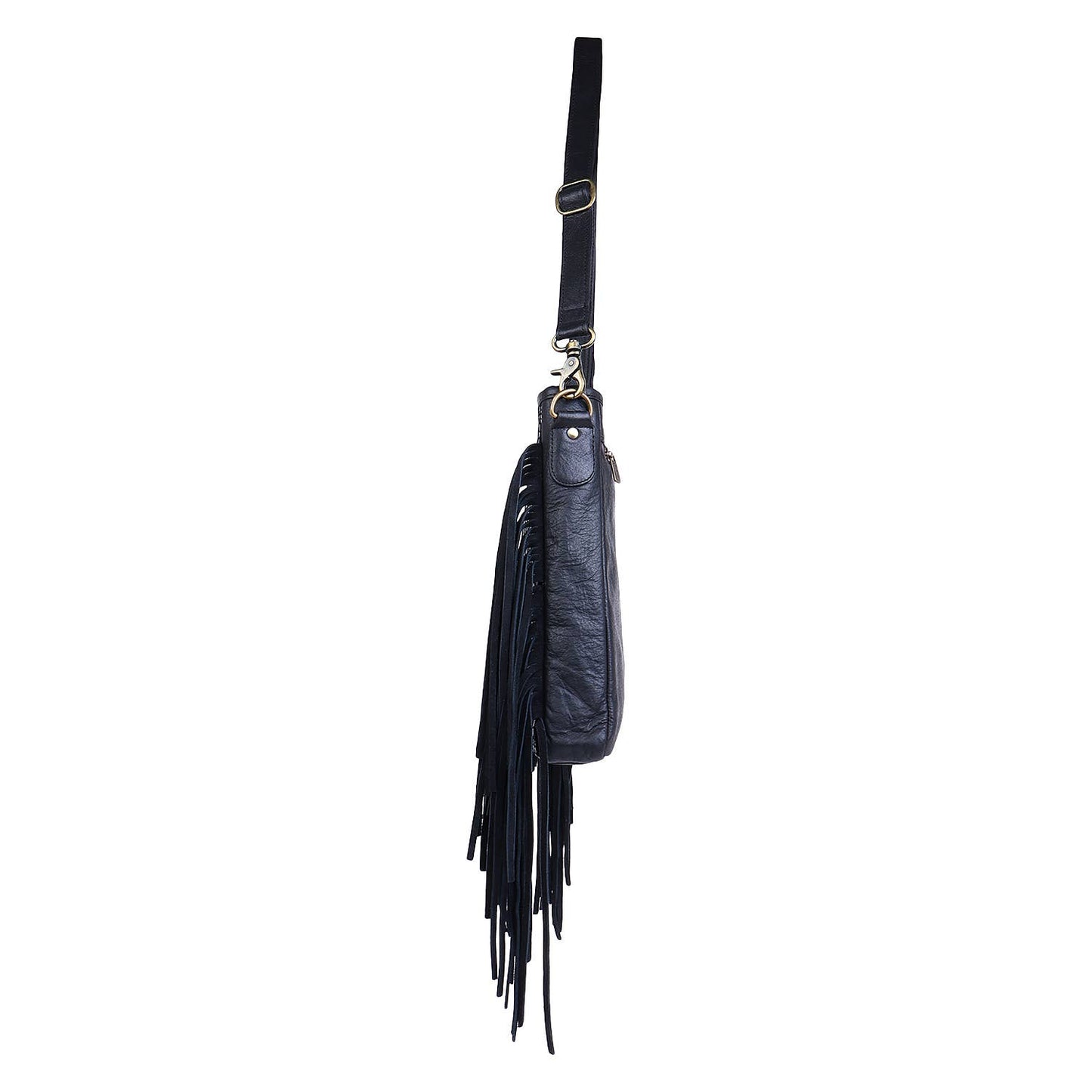 Leather  Fringed Women Crossbody - Silver Black Polka Dots