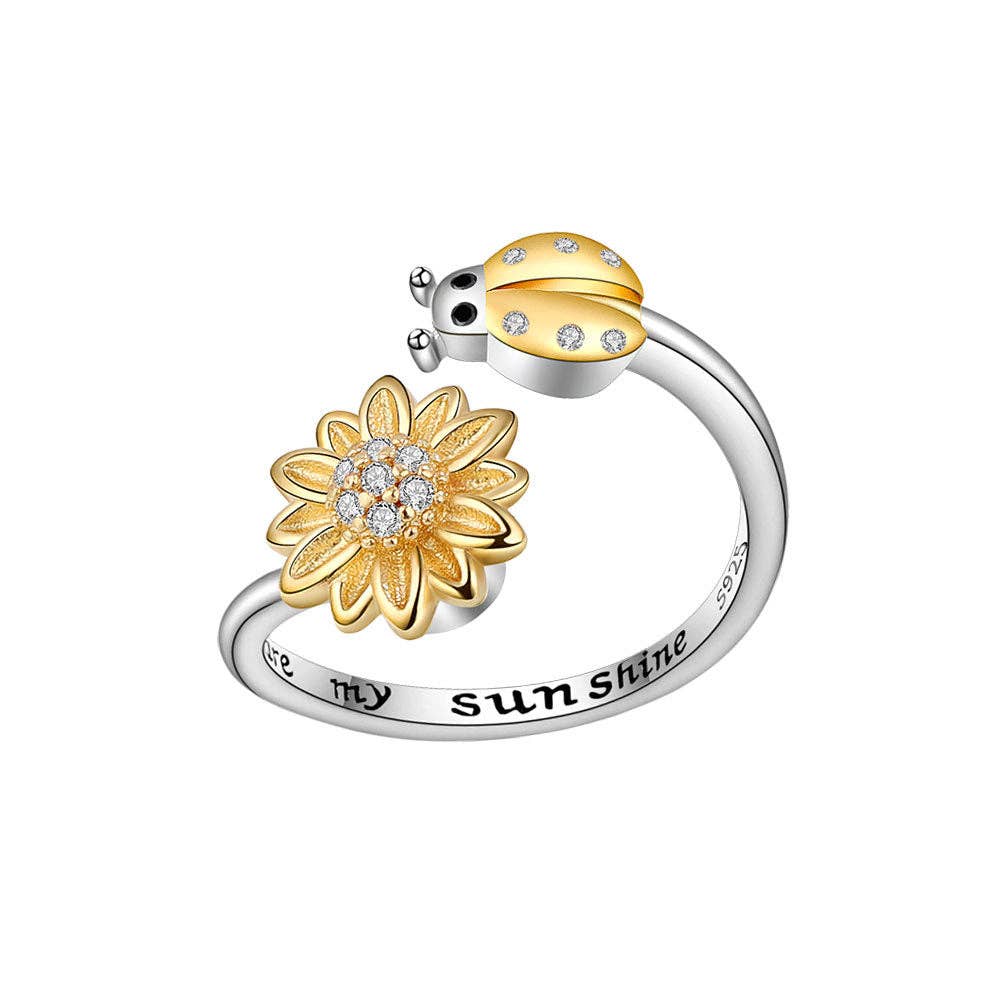 Sunflower Bug Anxiety Fidget Spinner Ring in Sterling Silver