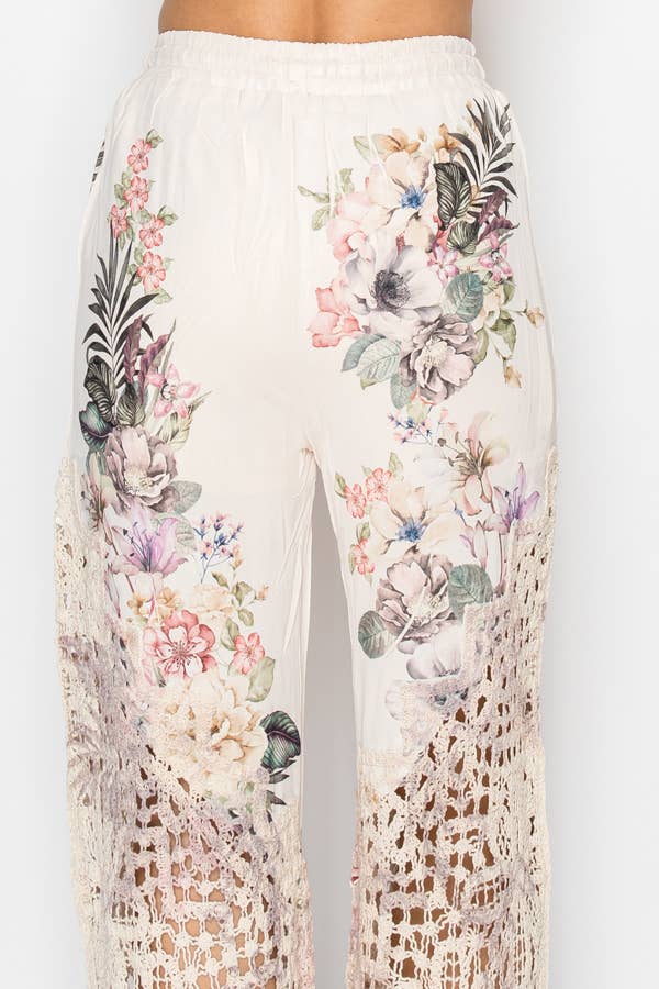 Crochet-Detail Lined Drawstring Pants-4899BG WC FL