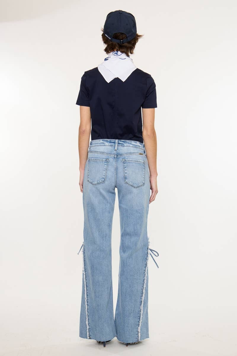 FRAYED AND TIED FLARE DENIM