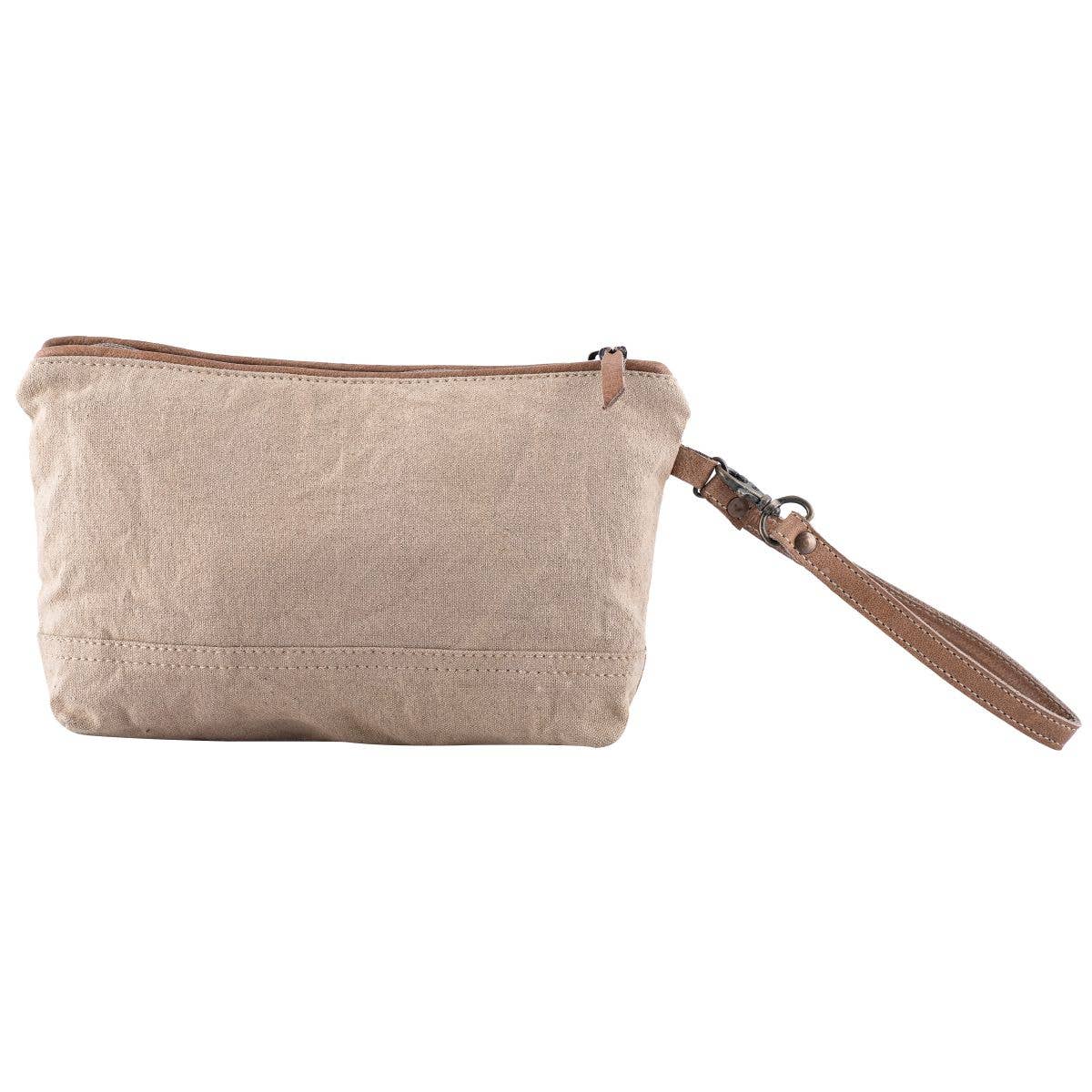 Canvas Leather Plaid Women's Wristlet/pouch - Navy/red